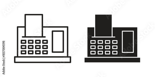 Cash register icons in black glyph and liner versions for design.