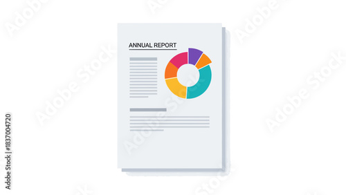 Annual report document with pie chart and text