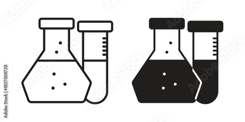 Chemistry icons in black glyph and liner versions for design.