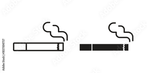 Cigarette icons in black glyph and liner versions for design.