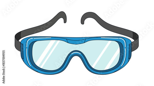 Blue swimming goggles with a black strap on a white background