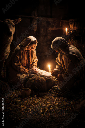 Holy Nativity Scene in Classic Oil Style – Generative AI – no real persons