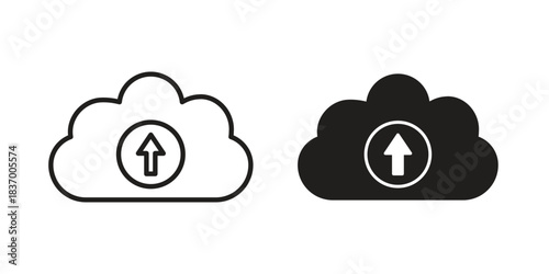 Cloud upload icons in black glyph and liner versions for design.