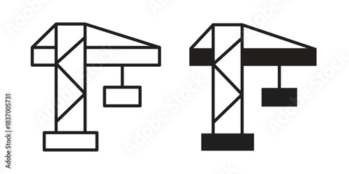 Construction crane icons in black glyph and liner versions for design.