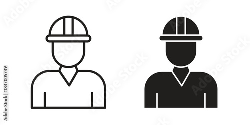 Construction worker icons in black glyph and liner versions for design.