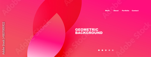 Abstract design features vibrant pink gradients, geometric shapes, text elements. Minimalist aesthetic suitable for website header or banner.