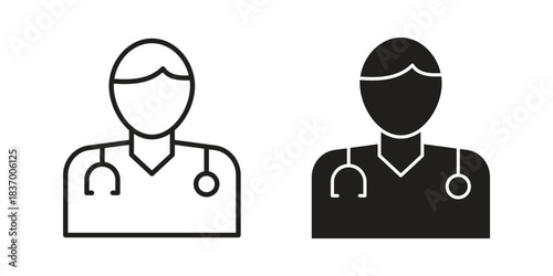 Doctor icons in black glyph and liner versions for design.