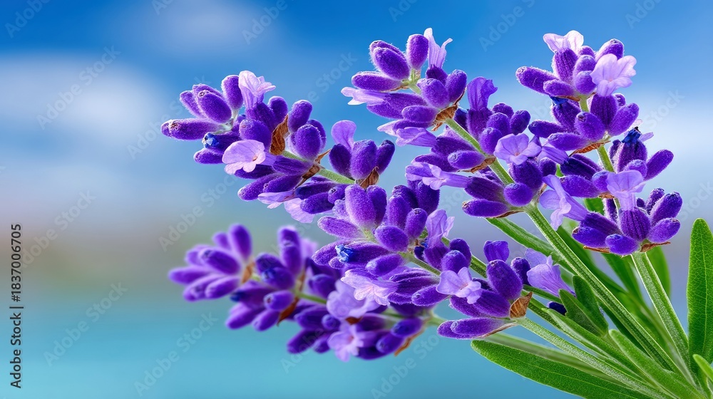 Fototapeta premium Lavender Flowers Blooming Against a Blue Sky