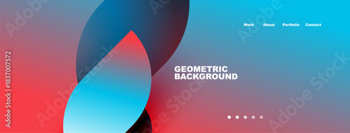 Abstract shapes, vibrant colors, gradient design. Minimalist website header with navigation options, modern aesthetic.