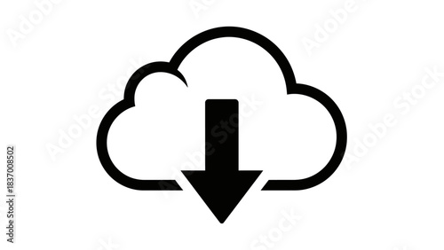 A black outline of a cloud with a solid black downward arrow indicating a download operation or data retrieval.