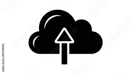 Black cloud icon with an upward arrow symbolizing data upload to cloud storage.