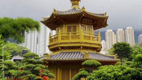 Golden Pavilion in Nan Lian Garden near Chi Lin Nunnery Temple, Hong Kong.