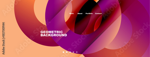 Abstract fluid shapes, vibrant colors, geometric design. Website header with navigation options present. Modern aesthetic.