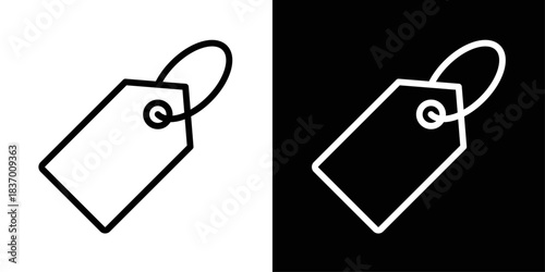 Tag icon in black and white stroke on background, ideal for pricing, labels, product tags, and e-commerce interfaces.