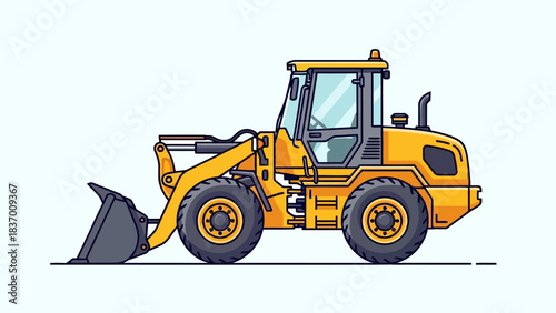 A yellow frontend loader is shown from the side against a white background