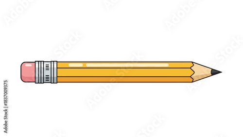 A yellow pencil with a pink eraser and sharpened lead