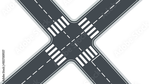 An intersection with four crosswalks and road markings
