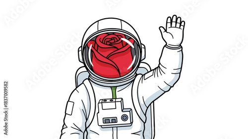 Astronaut with a rose for a head waves