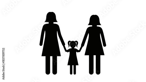 Black silhouette of two adults holding hands with a child between them