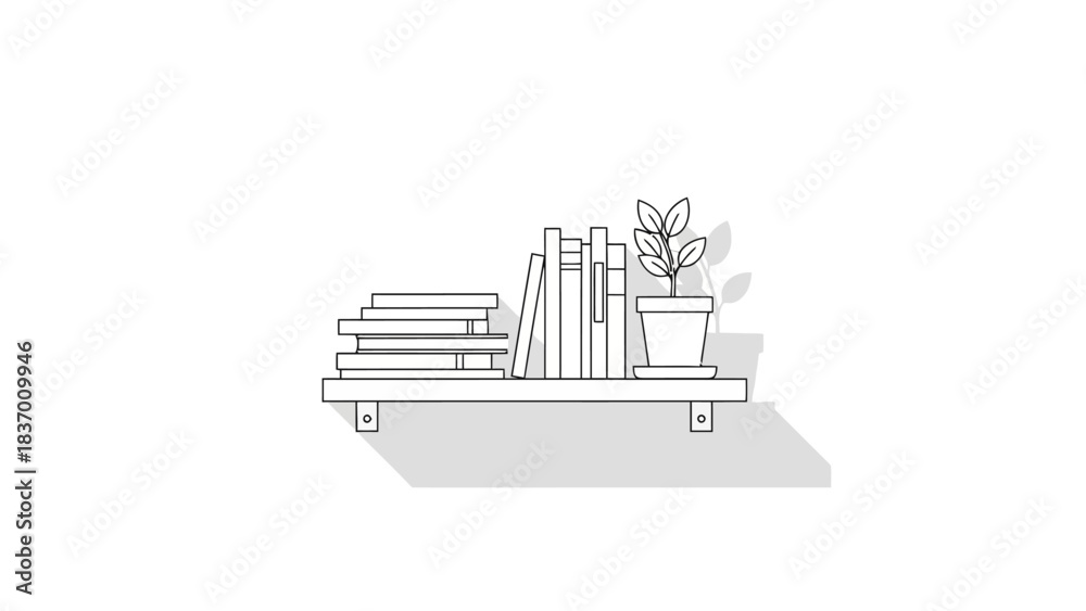 Naklejka premium Books and plant on a shelf