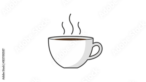 Steaming Hot Coffee Cup Minimalist Outline Illustration.
