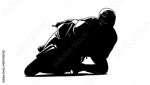 Motorcycle Racer Leaning into a Sharp Turn Silhouette.