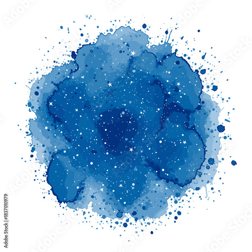 Deep blue watercolor abstract background with star splatters  