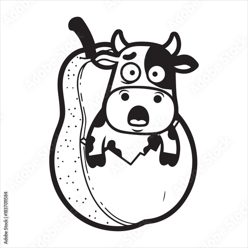 Cow Peeking Out of a Pear Illustration - Whimsical Farm Animal Art