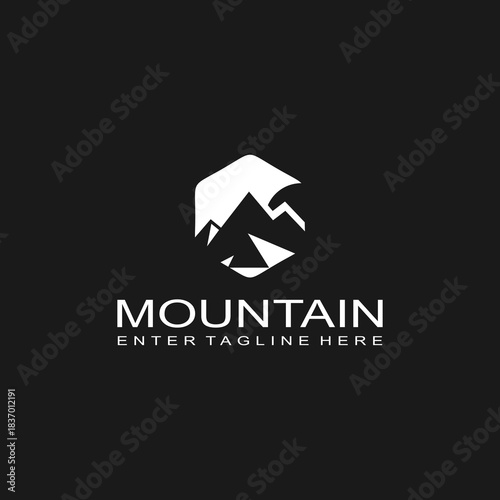 Mountain logo design, mountain range, vector, travel, outdoor, camping, valley, adventure, silhouette, outdoor, graphic, peak, element, shape, expedition, camp	