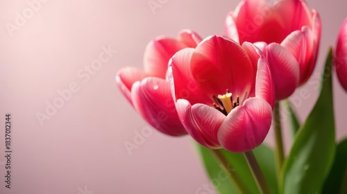 A Delicate Bouquet of Pink Tulips, Softly Illuminated Against a Muted Background