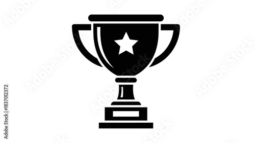 A black silhouette of a classic trophy cup with a star emblem, symbolizing achievement and victory.