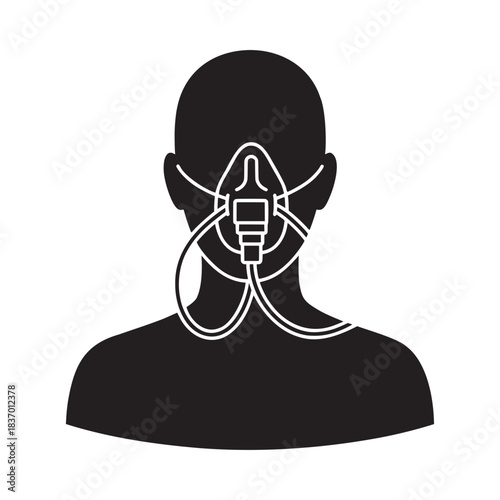 Silhouette of person receiving crucial medical oxygen therapy using a nasal cannula or mask in dark setting