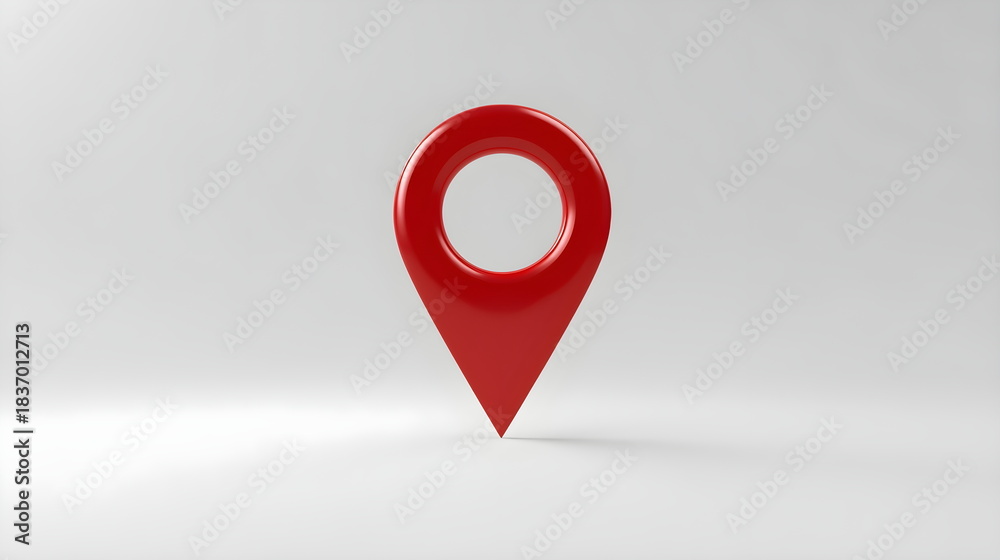 Fototapeta premium Red glossy 3D location map pin icon on white surface