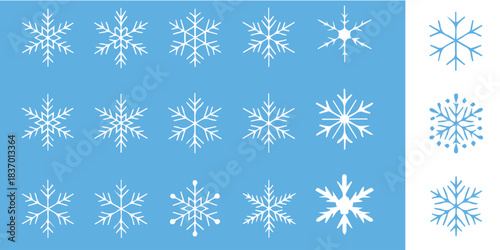Delicate winter snowflakes on light blue background for elegant holiday designs and festive season marketing campaigns