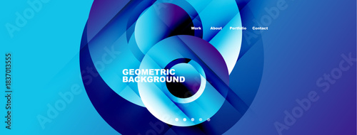Abstract blue design features swirling shapes, text elements. Modern aesthetic suitable website header or presentation backdrop.