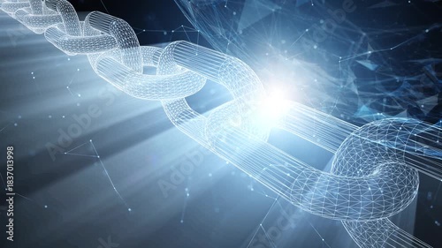 Shine digital cyberspace sphere with glowing 3d digital chain concept loop background.