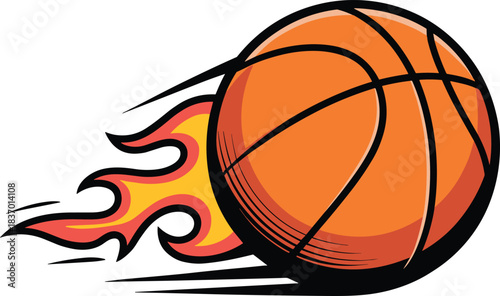 Flaming basketball illustration, fiery sports vector, dynamic ball in motion, speed and energy artwork, athletic graphic design, powerful game concept