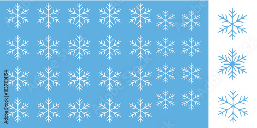 Charming snowflake pattern on blue for winter holiday cheer and festive backgrounds, perfect for seasonal promotions and designs