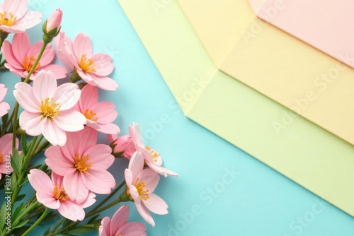 Pastel Floral Arrangement on a Colorful Background Featuring Delicate Pink Blooms