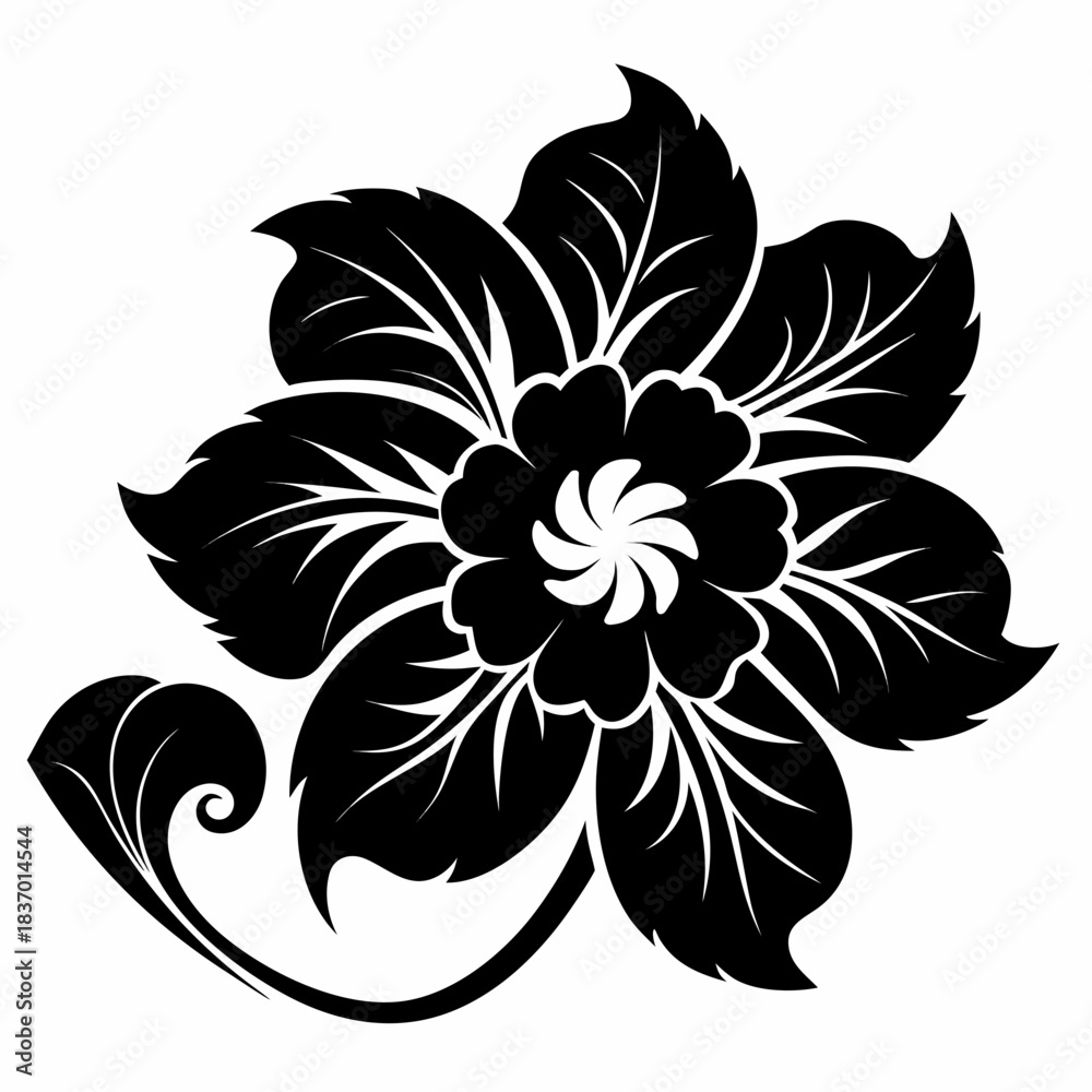 Obraz premium Hibiscus Spiral vector clean black silhouette design white background