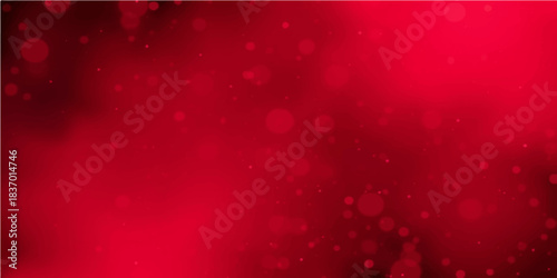 Shiny red Christmas background with abstract bubbles and festive bokeh light, featuring glitter stars and snowflakes for a winter holiday card design