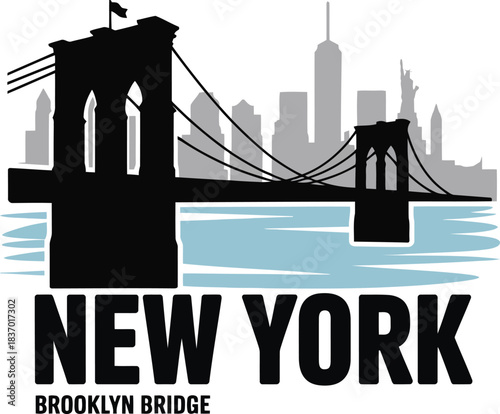 Iconic brooklyn bridge silhouette with new york city skyline