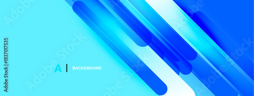 Abstract blue gradients create dynamic lines. Modern design suggests technology, innovation, future concepts. Bright colors evoke energy, movement.