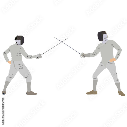 Fencer with fencing sword. Fencers duel concept vector illustration.