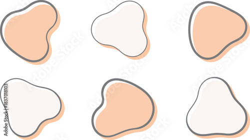 Set of six abstract organic shapes in pastel colors with dark outlines