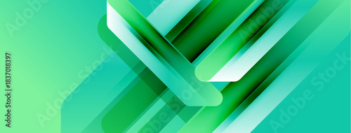 Abstract geometric design. Layers overlap, creating dynamic visual effect. Shades range from light turquoise to deep green. Modern, clean aesthetic.