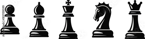 A set of iconic black chess pieces for strategy and competition