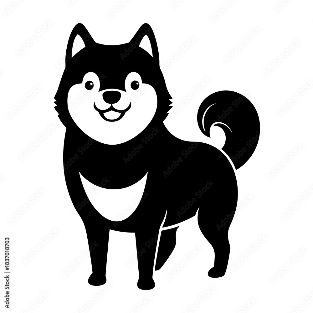 Fototapeta premium Shiba Inu Smiling Face vector clean black silhouette design white background
