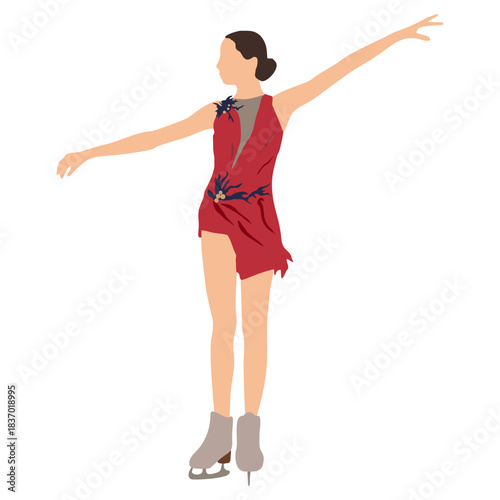 Professional woman ice skating vector illustration.