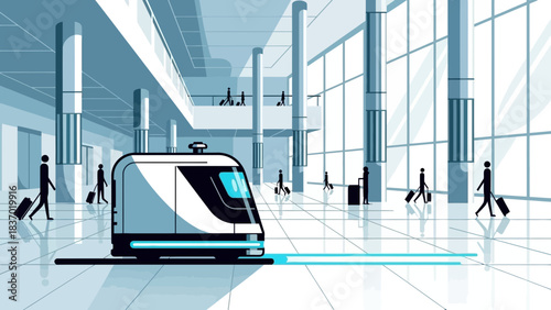 Modern high-speed train at futuristic station platform with traveling passengers, concept for transportation infrastructure, future technology and global travel
